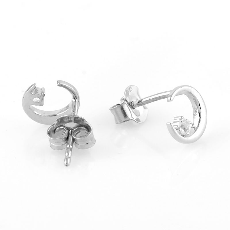 Natural White Topaz In 925 Sterling Silver White Plated Crescent Moon Stud Earrings image