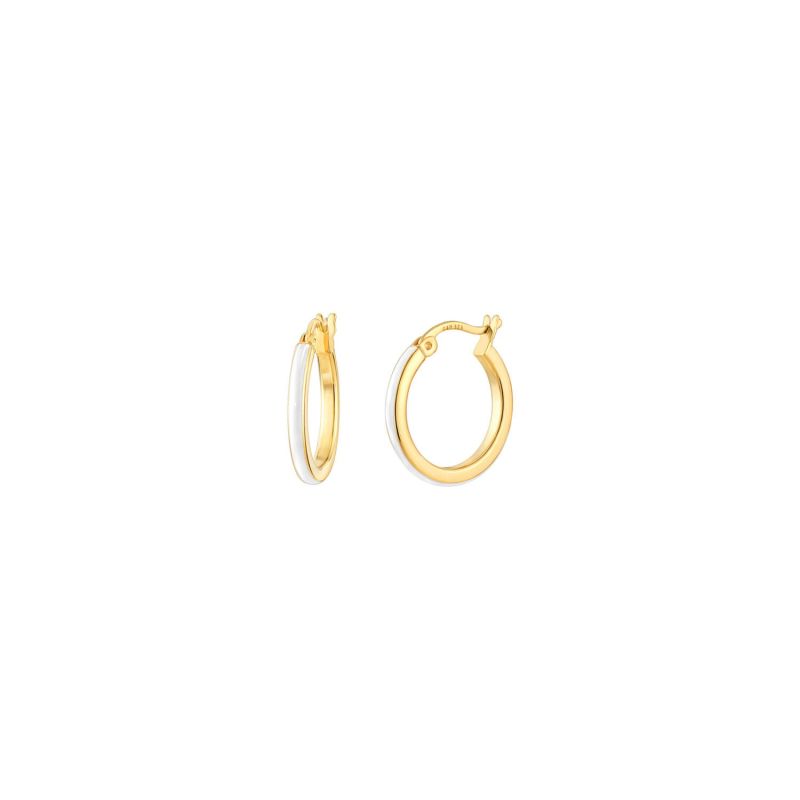 Petite Enamel Huggie Hoop Earrings In White image