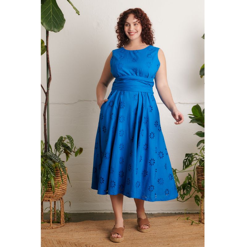 Roberta Floral Broderie Brilliant Blue Dress image