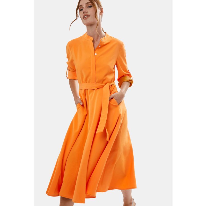 Roll Sleeve Midi Dress Orange image