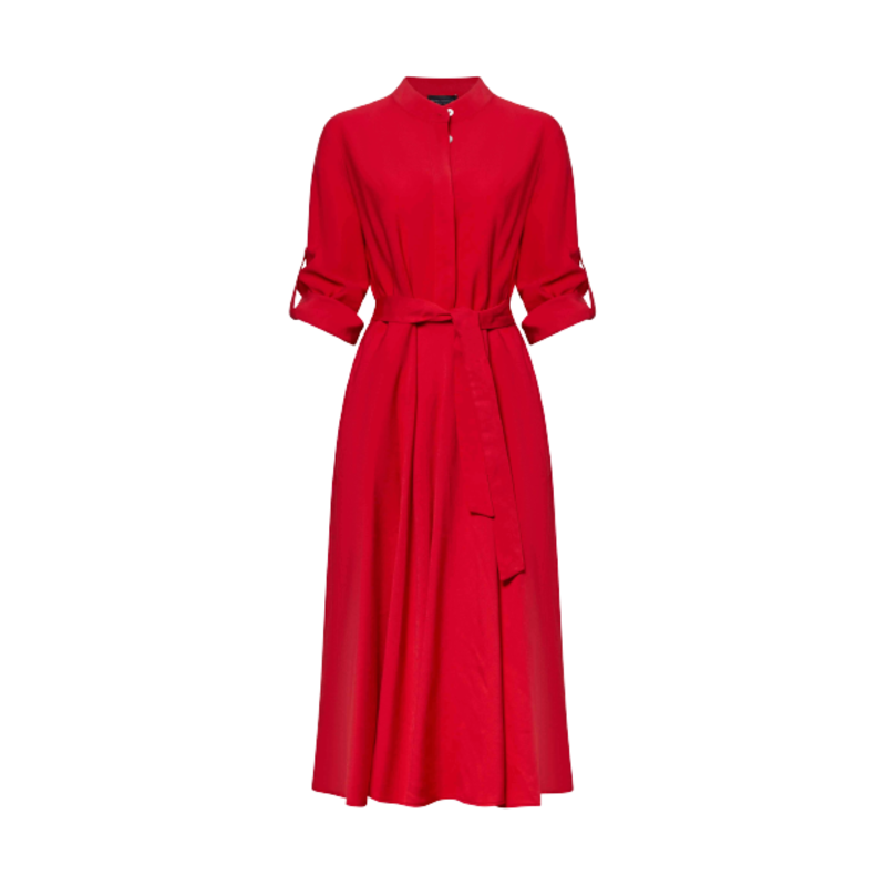 Roll Sleeve Midi Dress Red | James Lakeland | Wolf & Badger