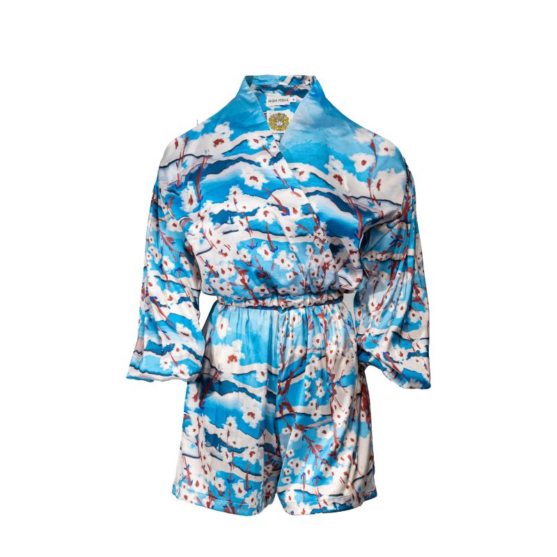 Romanino Silk Romper In Blue image