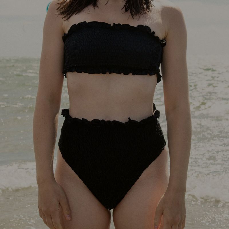 Rosalie Black Texture High-Waisted Bikini Bottom image