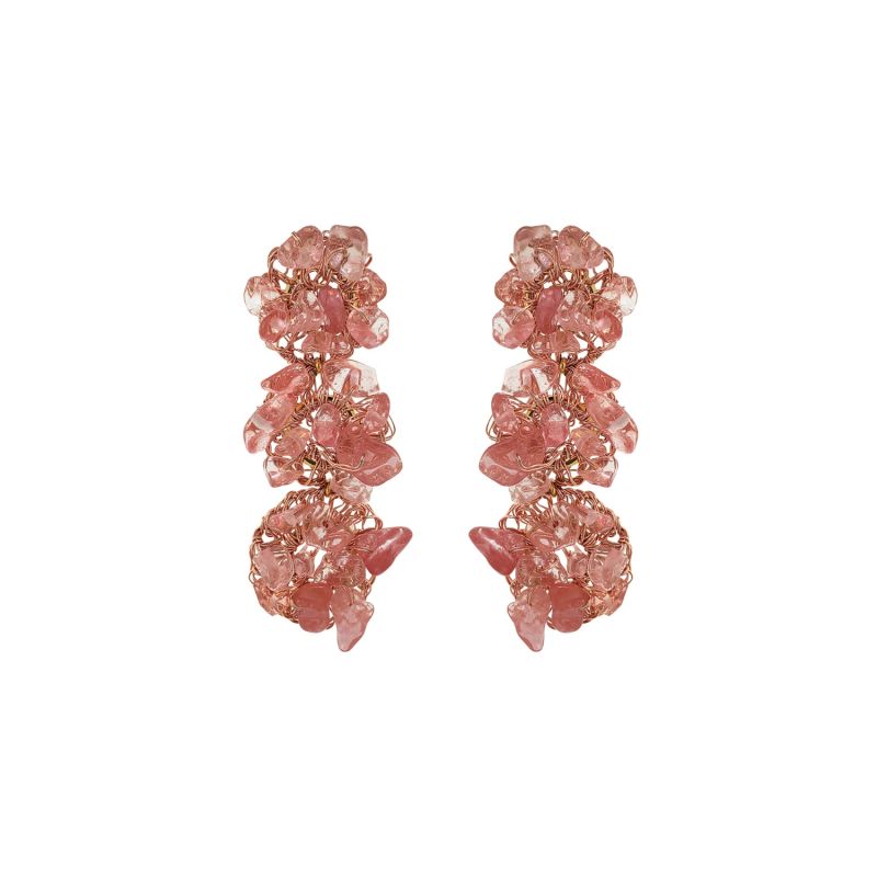 Rose Quartz Mix Rocks Cluster Handmade Crochet Earrings image