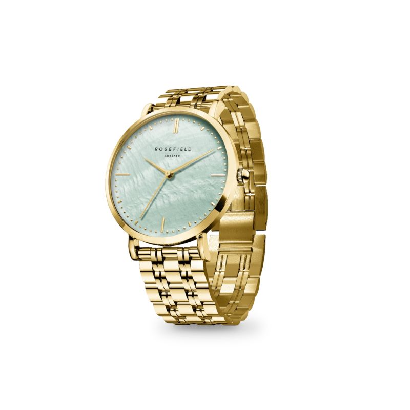 Rosefield Upper East Side Mint Green Watch In Gold image