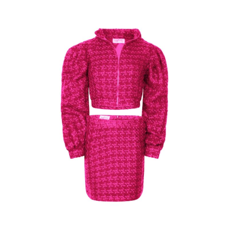 Roselenda Pink Houndstootch Jacket And Mini Skirt Set Selen Jewels