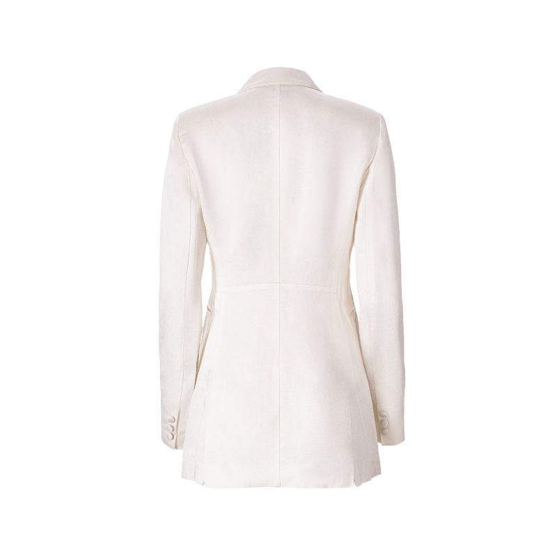 Rosette Appliqué Blazer In White Linen – Limited Edition image