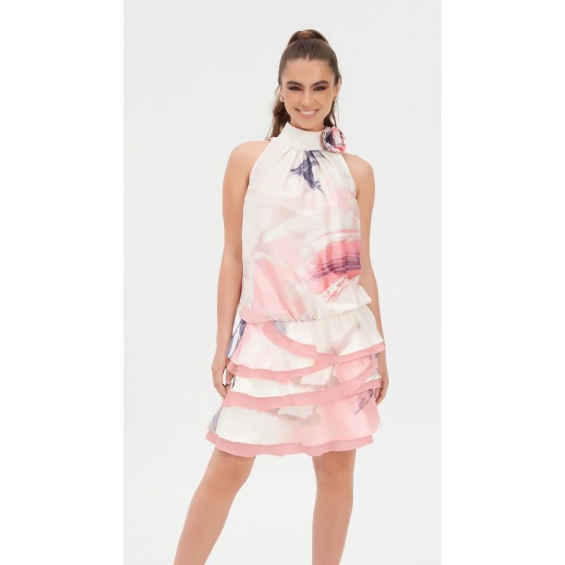 Rosie Radiant High Neck Frill Party Dress With Roseette image