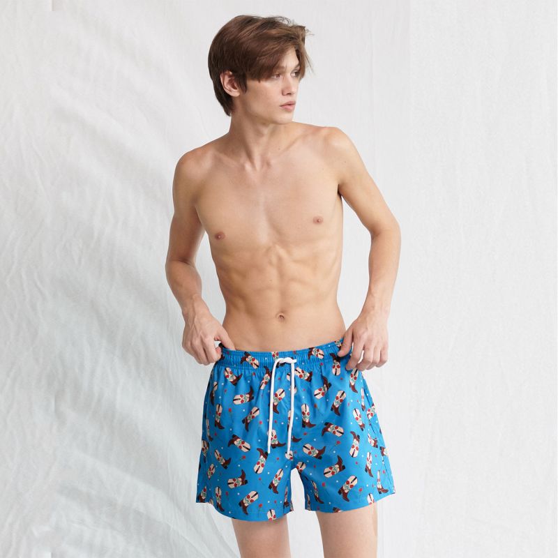 Rosy Western Boots Swim Trunks - Brave Blue image