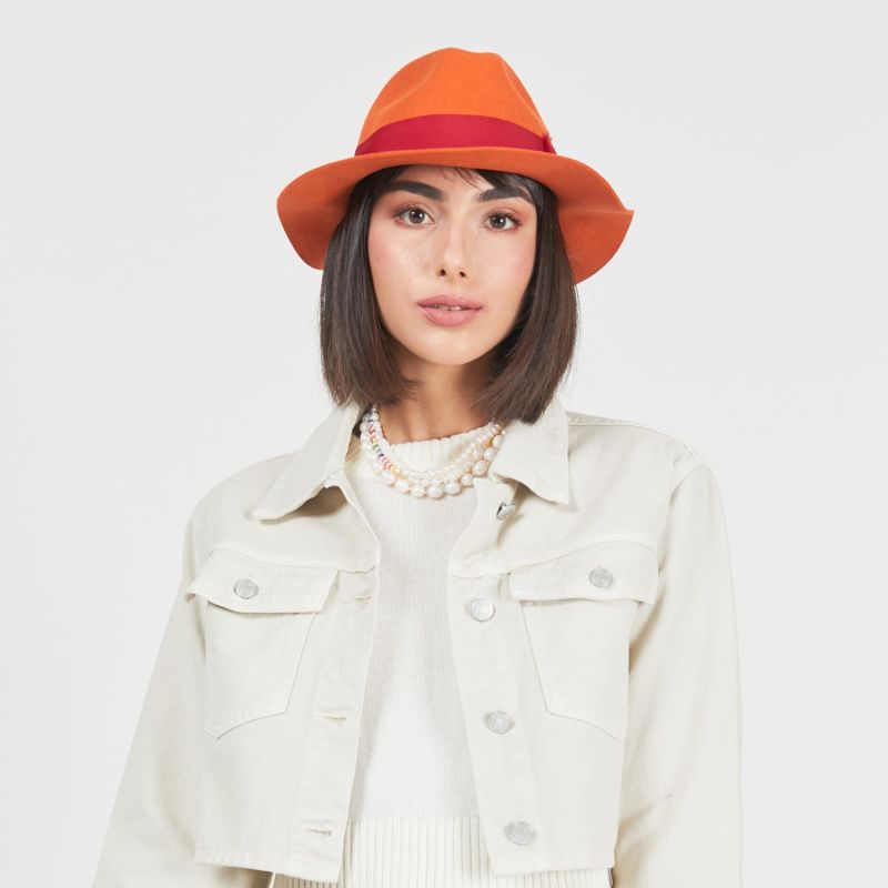 Orange Felt Fedora With Red Band image