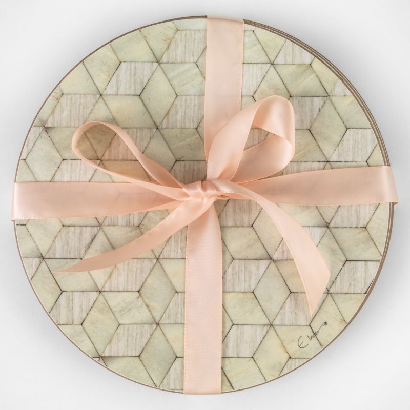 Round Placemat Set Of Six In Neutral Scandi Design Twelve Inch Diameter