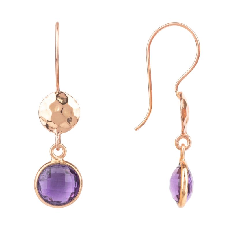 Circle & Hammer Earrings Rose Gold Amethyst image