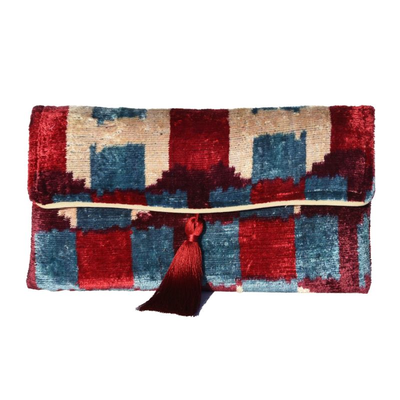 Stunning Blue & Red Velvet Ikat Clutch image