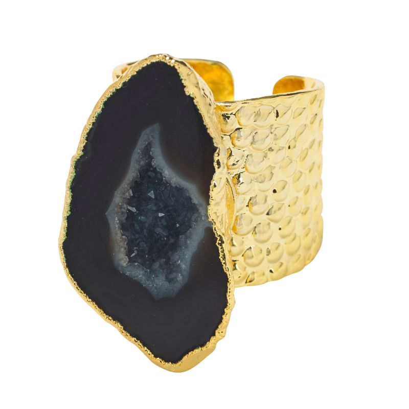 Black Mega Gemstone Gold Statement Ring image