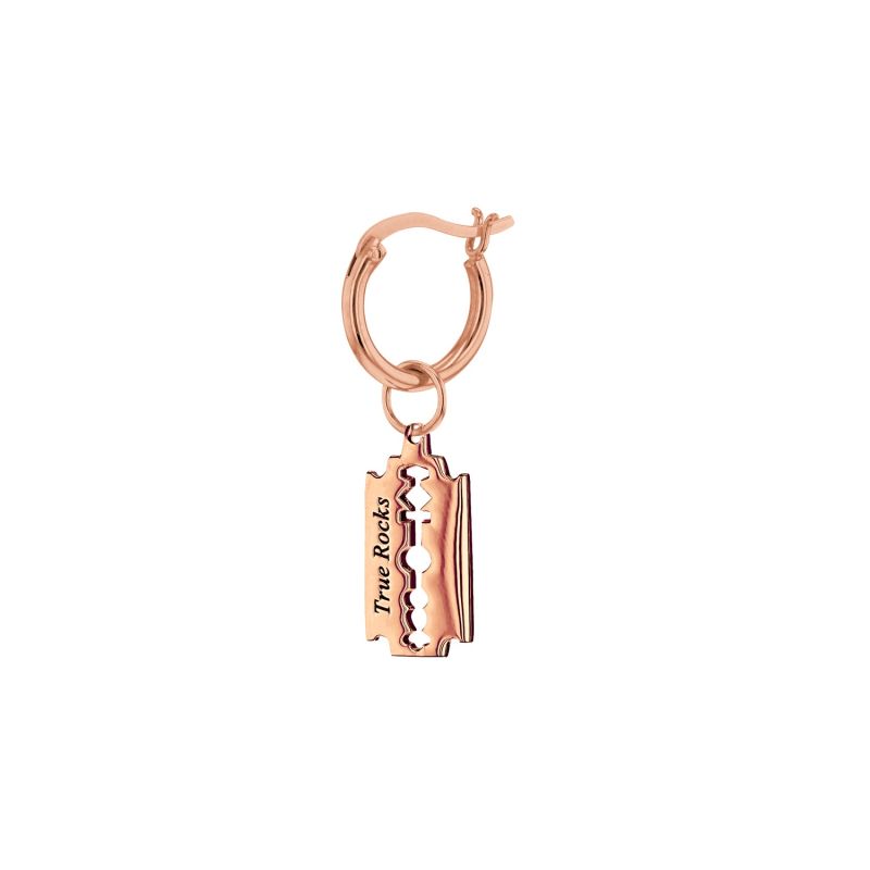 18Kt Gold Plated Mini Razorblade Charm On Gold Hoop image