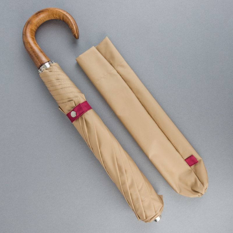 British Folding Umbrella Sand & Burgundy image