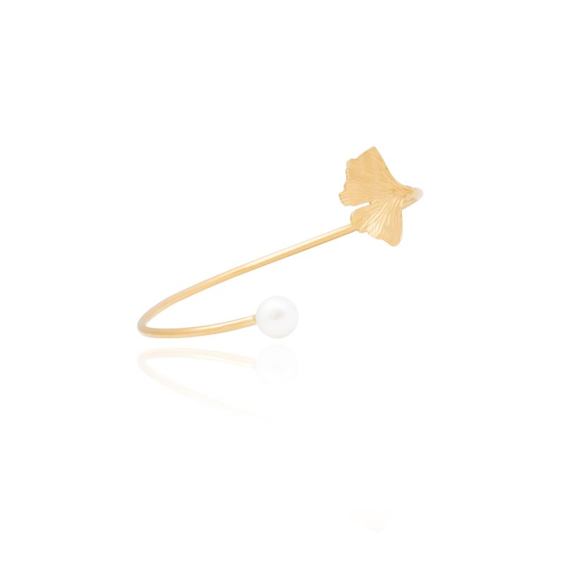 18K Gold Vermeil Ginkgo Leaf Bracelet With Freshwater Pearl image