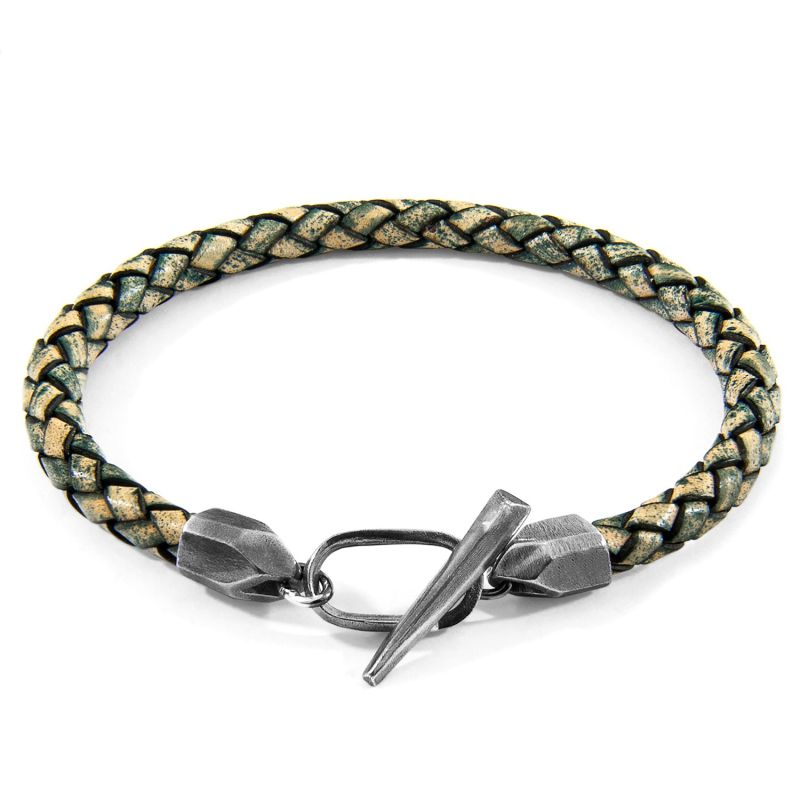 Petrol Green Jura Silver & Braided Leather Bracelet image