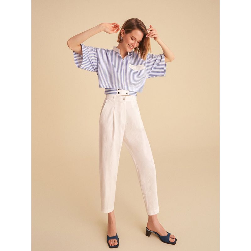 White Slouchy Pants With Darts image