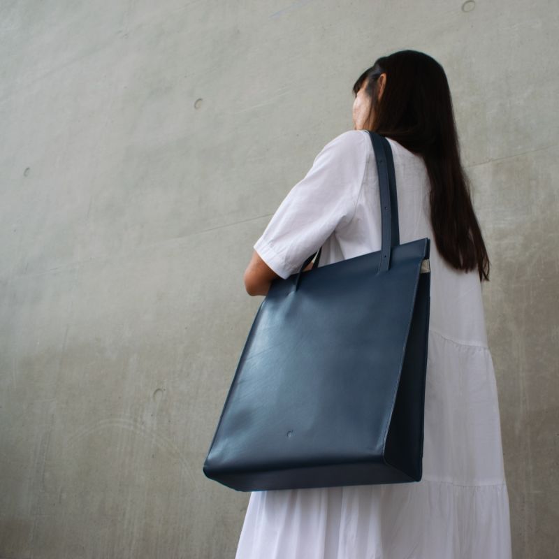 Navy blue leather tote hot sale