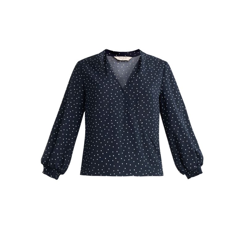 Diamond Print Wrap Top In Navy & White image