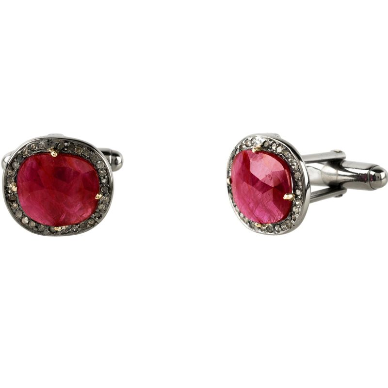 Ruby Cufflink Oxidised Silver Champagne Diamonds image