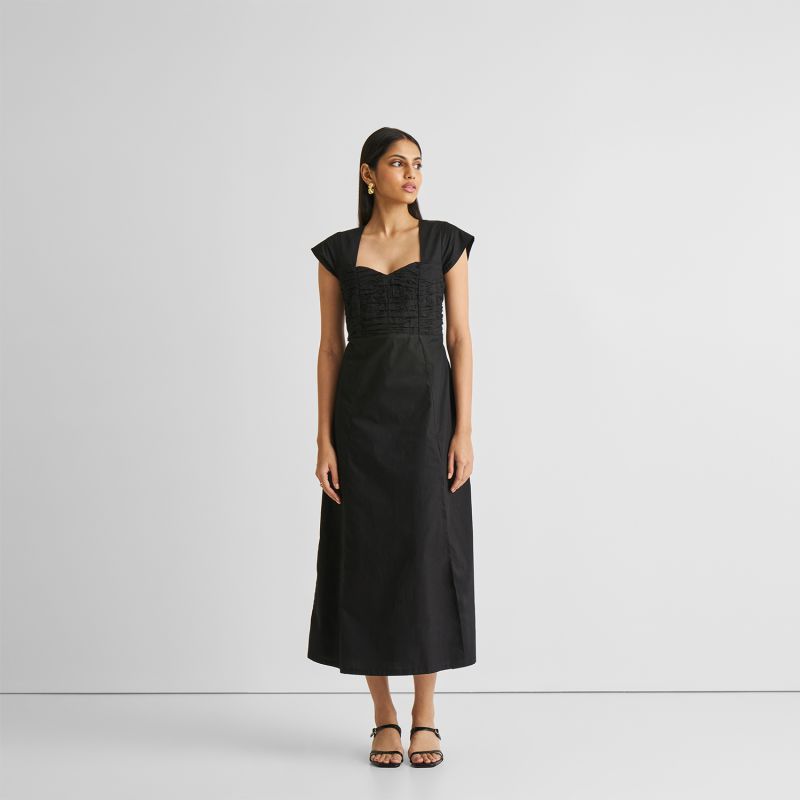 Ruched Dress With Front Slit In Black image