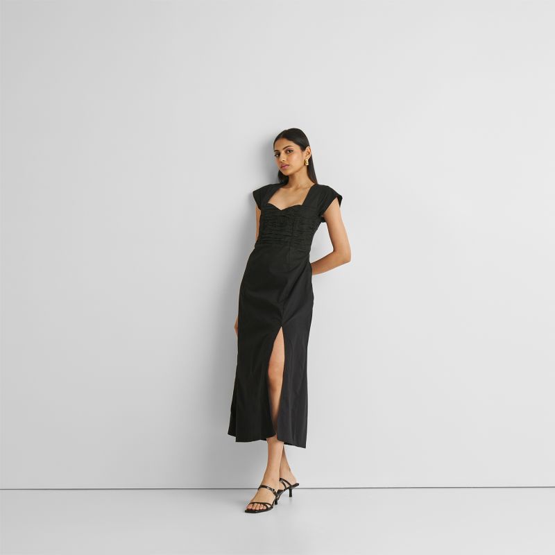 Ruched Dress With Front Slit In Black image