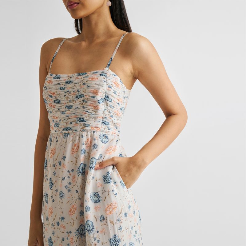 Ruched Floral Strappy Maxi Dress image