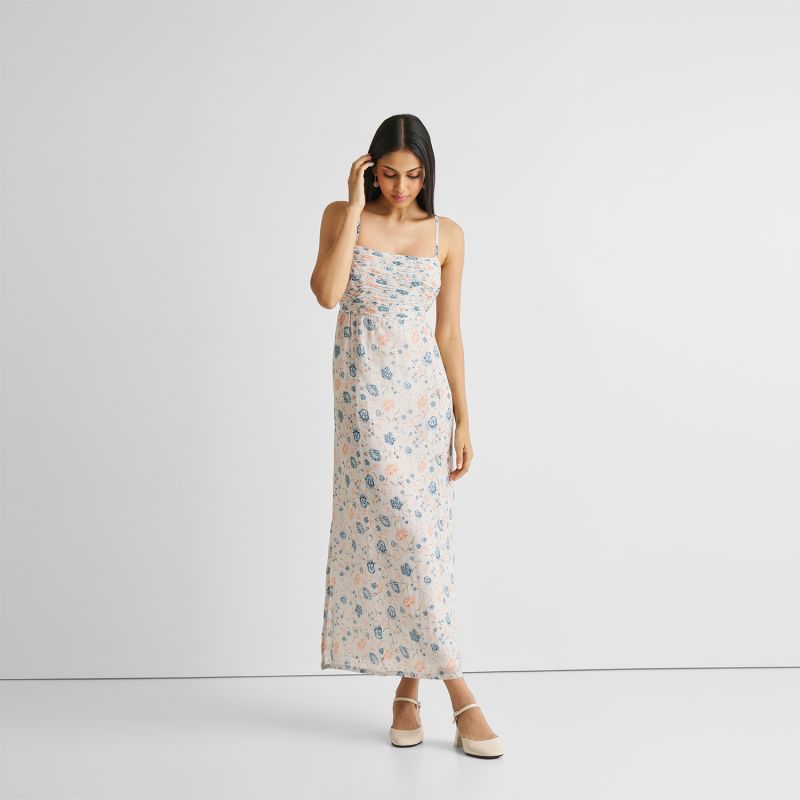 Ruched Floral Strappy Maxi Dress image