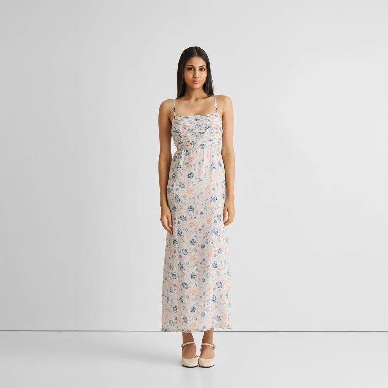 Ruched Floral Strappy Maxi Dress image