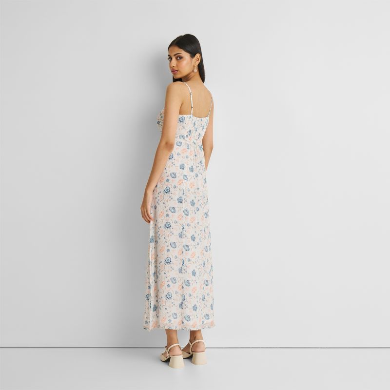 Ruched Floral Strappy Maxi Dress image