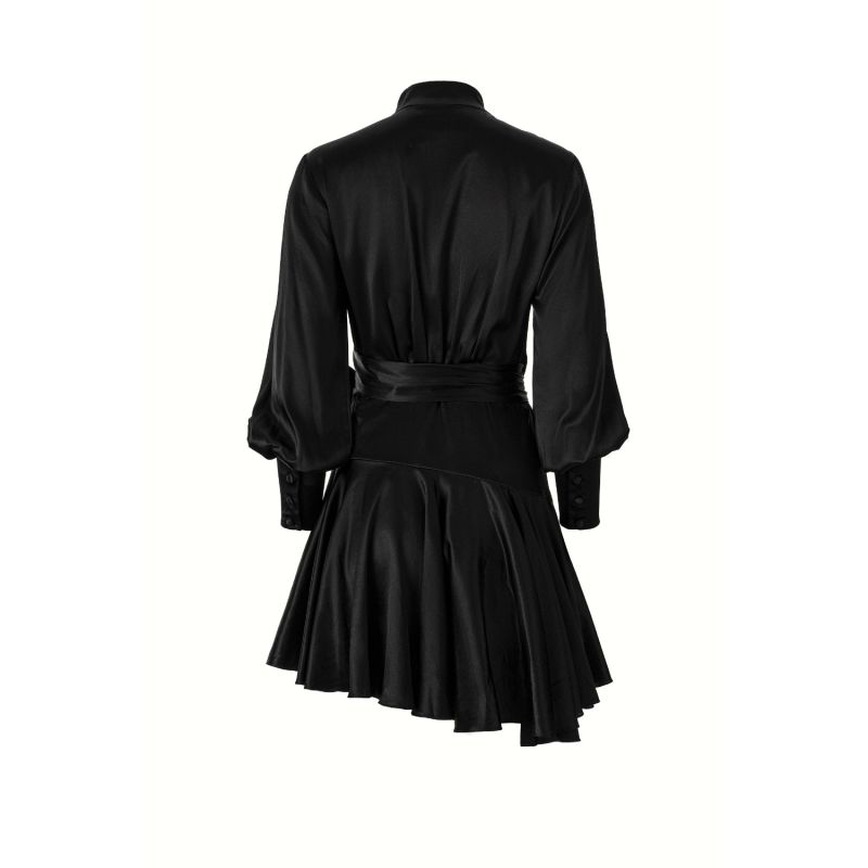 Ruffle Hem Silk Wrap Dress In Black image