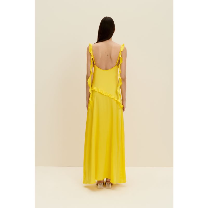 Ruffled Silk Maxi Dress In Lemon Yellow | JAAF | Wolf & Badger Ruffled Silk Maxi Dress In Lemon Yellow | JAAF | Wolf & Badger