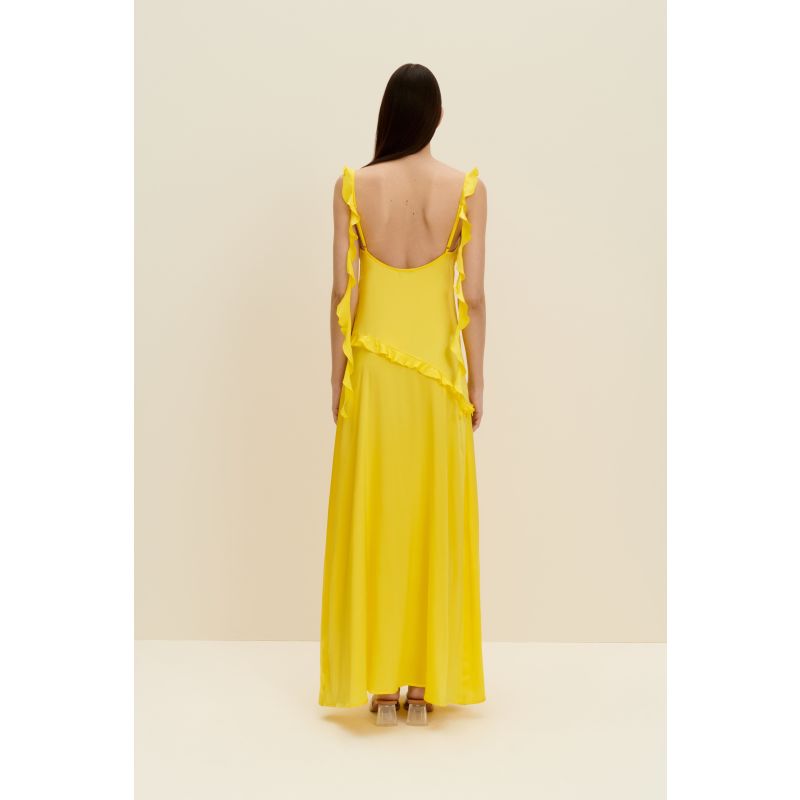 Ruffled Silk Maxi Dress In Lemon Yellow image