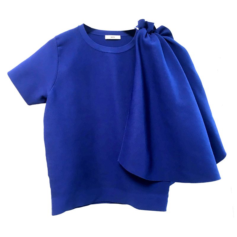 Ruffles Minimal Knit Top - Knight Blue image