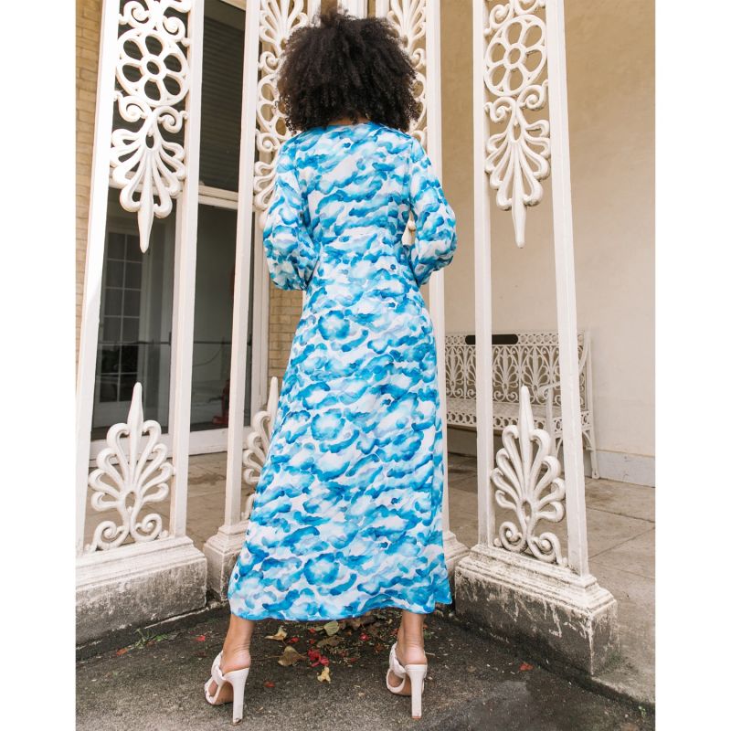 The Lucy Long Sleeve Midi Dress In Blue Sky image