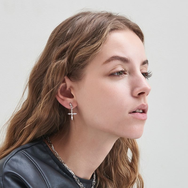 15 Pairs Stainless Steel Cross Earrings Studs Hoop Earrings Hinged