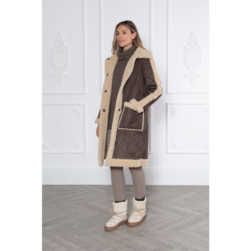 Ruby Long Faux Shearling Coat Brown image