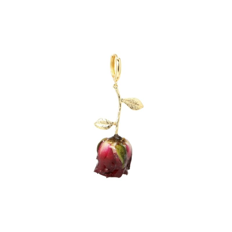 Real Flower Grande Amore Rosebud Huggie Hoop Single Earring, 18K Gold Vermeil image