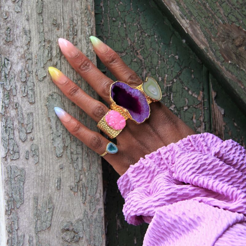 Ultra Mega Purple Gemstone Gold Statement Ring image