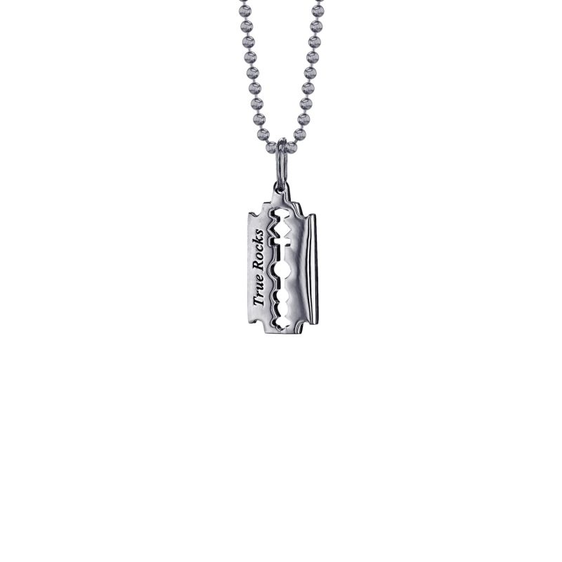 Gunmetal Grey Razor Blade Pendant on Bead Chain image