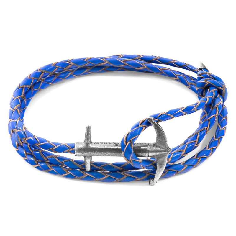 Royal Blue Admiral Anchor Silver & Braided Leather Bracelet image