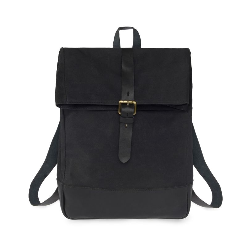 Canvas Leather Black Roll Top Backpack image