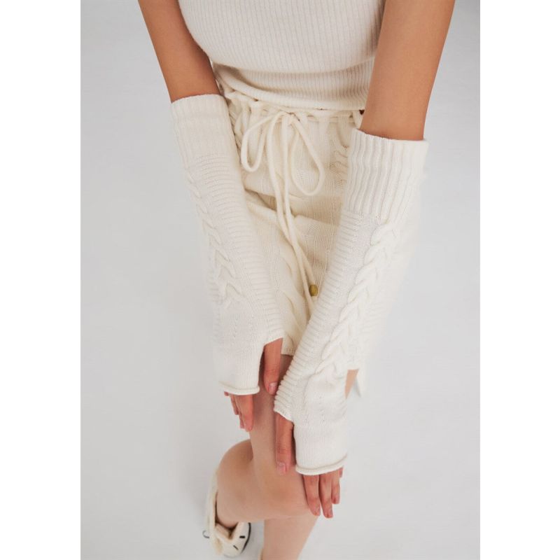 Long Fingerless Cable Knit Arm Warmer Thumb Hole Stretchy Cashmere