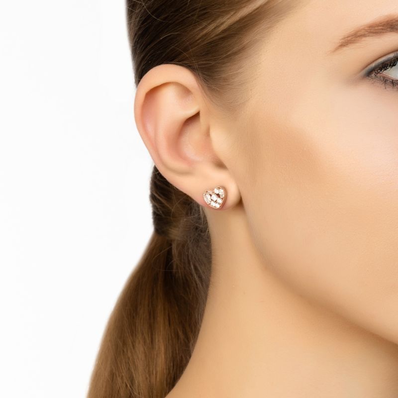 Heart Sparkling Stud Earrings Rosegold image