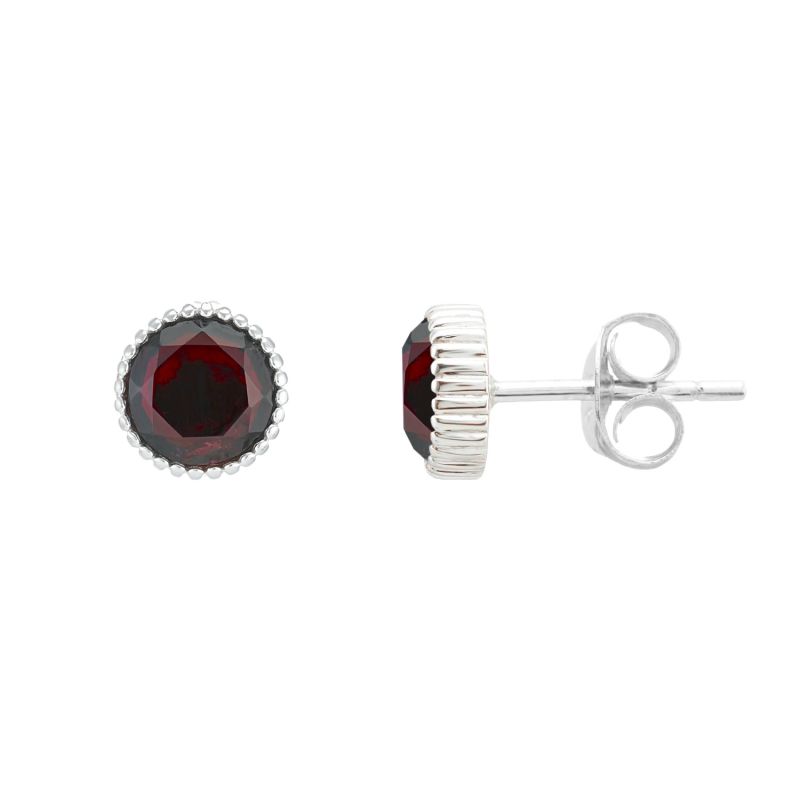 Barcelona Silver January Birthstone Stud Earrings Garnet image