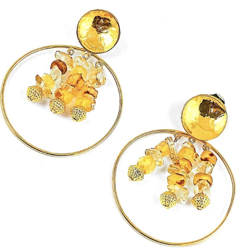 Solaris 24K Gold-Plated Hoop Earrings With Citrine & Amber Stones image