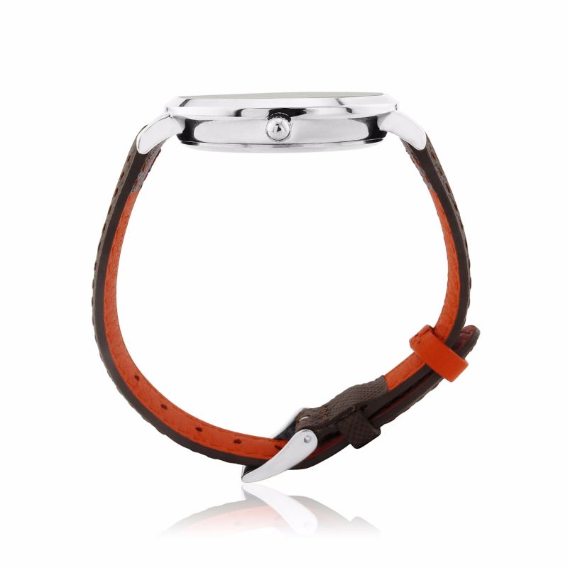 Montmartre Sterling Silver Watch With Chestnut Brown & Orange Strap image