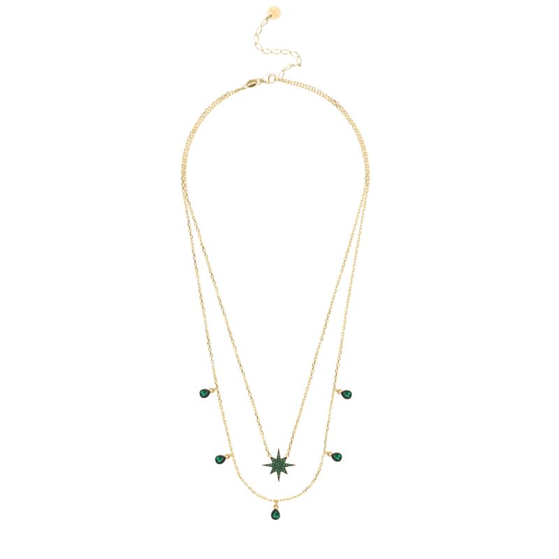 Starburst Double Strand Layered Necklace Gold Green image